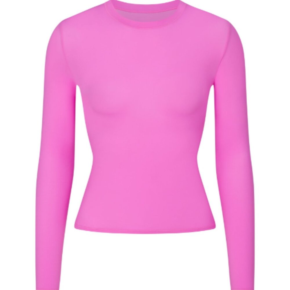 SKIMS Fits Everybody Long Sleeve T-Shirt in Neon Orchid